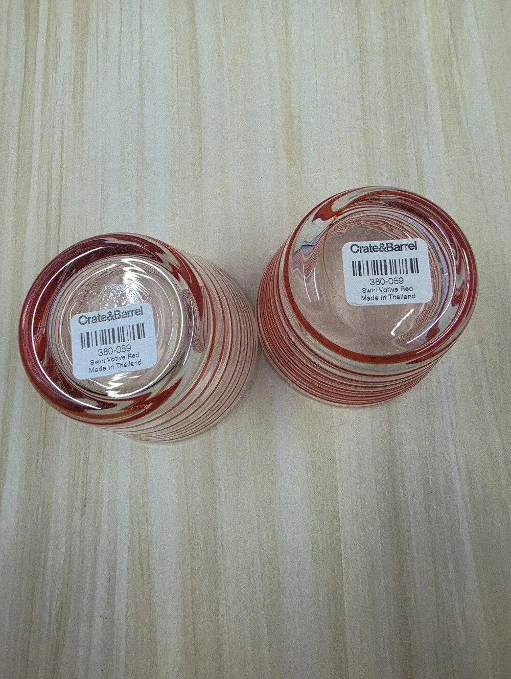 Crate & Barrel Red Swirl Glass Votive Candle Holder Set Of 2